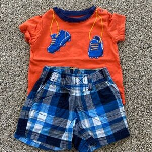 Orange and blue 6 month outfit.